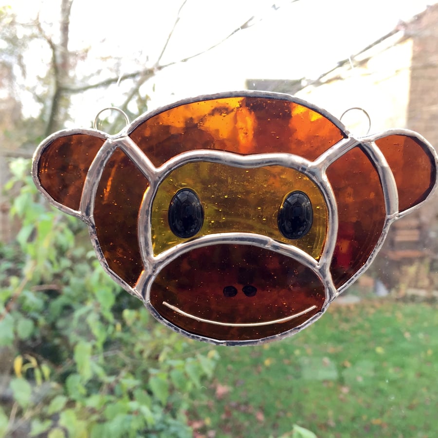 Stained Glass Monkey Suncatcher - Handmade Hanging Window Decoration