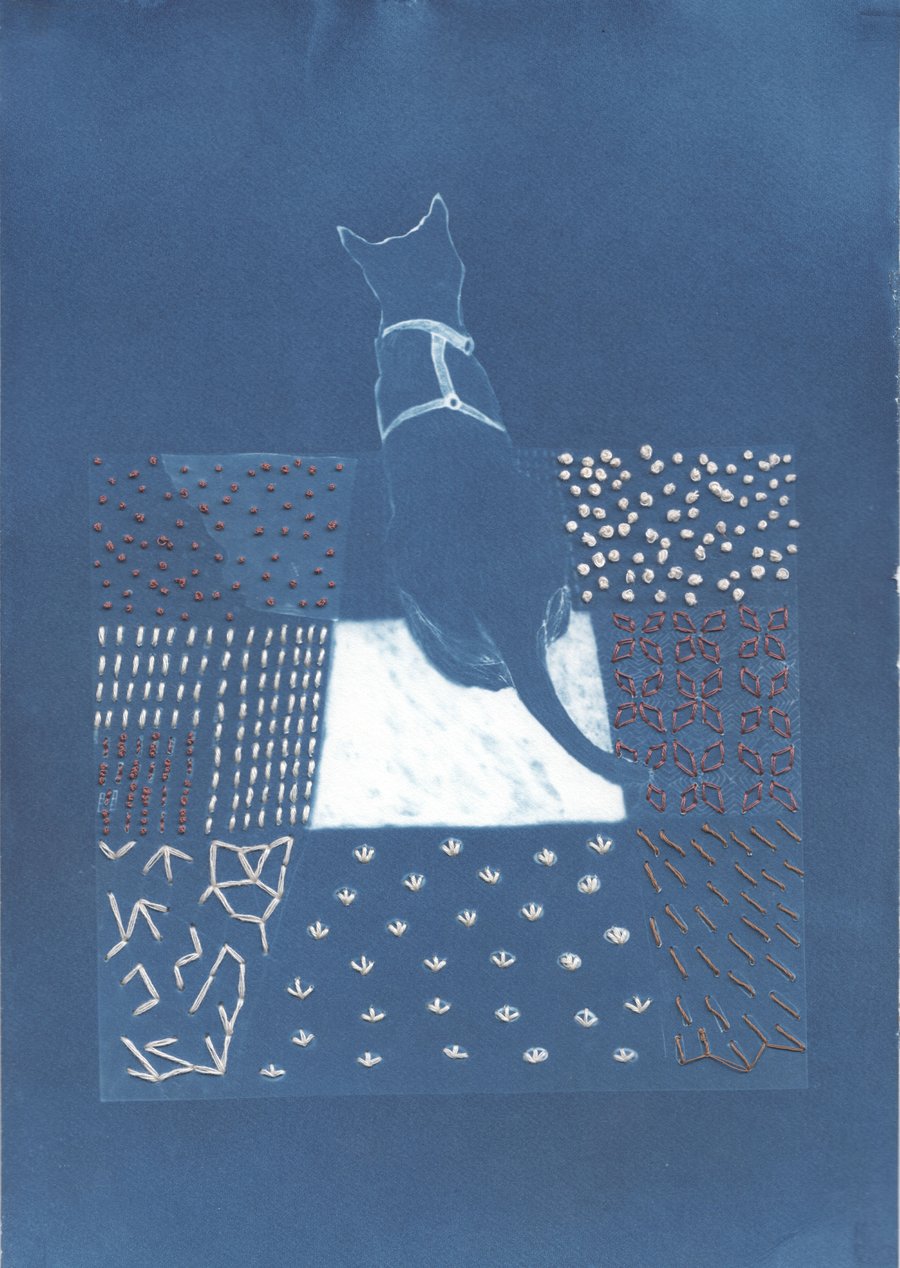 Inside II Mixed Media wall art with cat