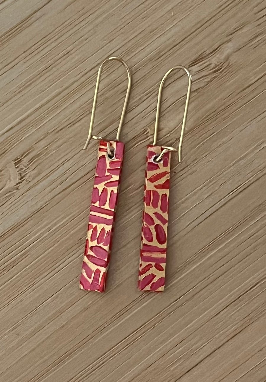Match Stick Hand-painted Paper Dangle Earrings 3CM x 5mm