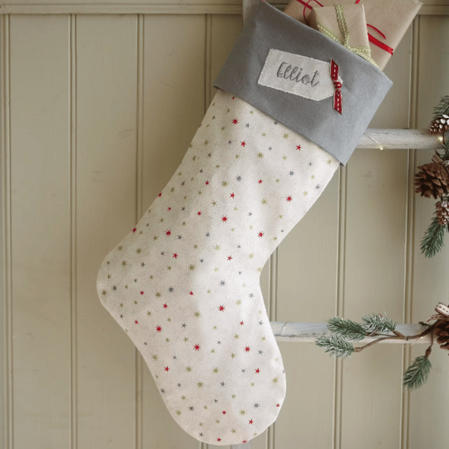 Cream & grey scandi star style christmas stocking