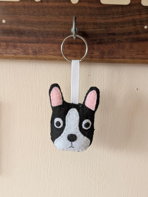 Handmade felt Boston terrier dog keyring 