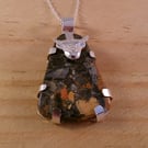 Sterling Silver Highland Cow Necklace with Maligano Jasper Gemstone (SKU060525)