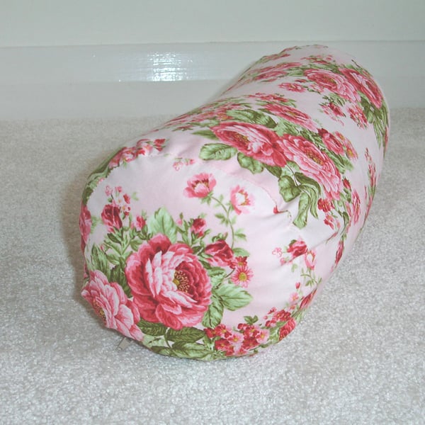 Pink Roses Bolster Cushion Cover 16" x 6" Cylinder Neck Roll Pillow