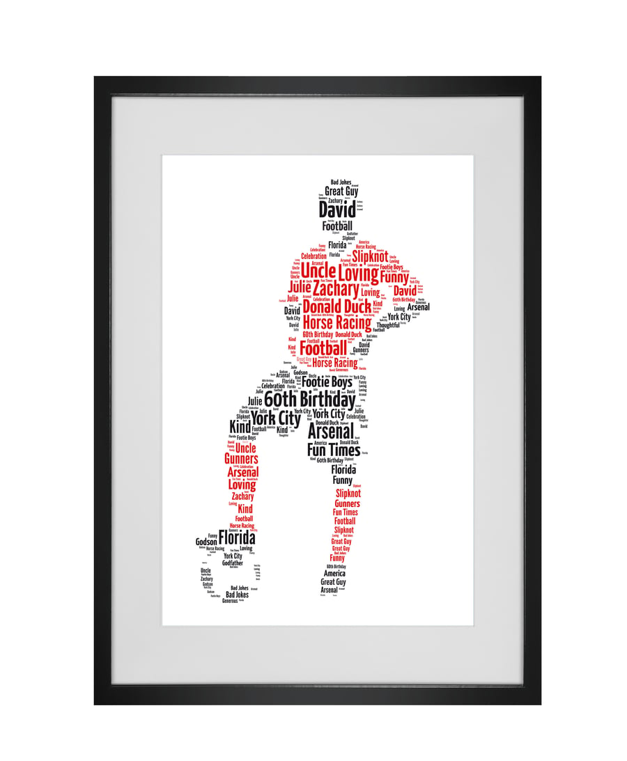 Personalised Football Footballer Red Design Word Art Gifts 