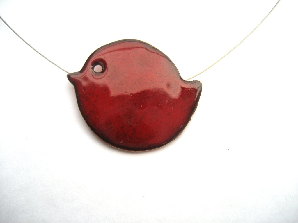 LITTLE RED BIRD ENAMELLED NECKLACE