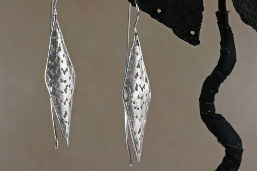 Long Silver Eearrings, Openwork Silver Earrings, Sterling Silver Earrings