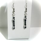 Dark Blue and Silvertone Beaded Earrings