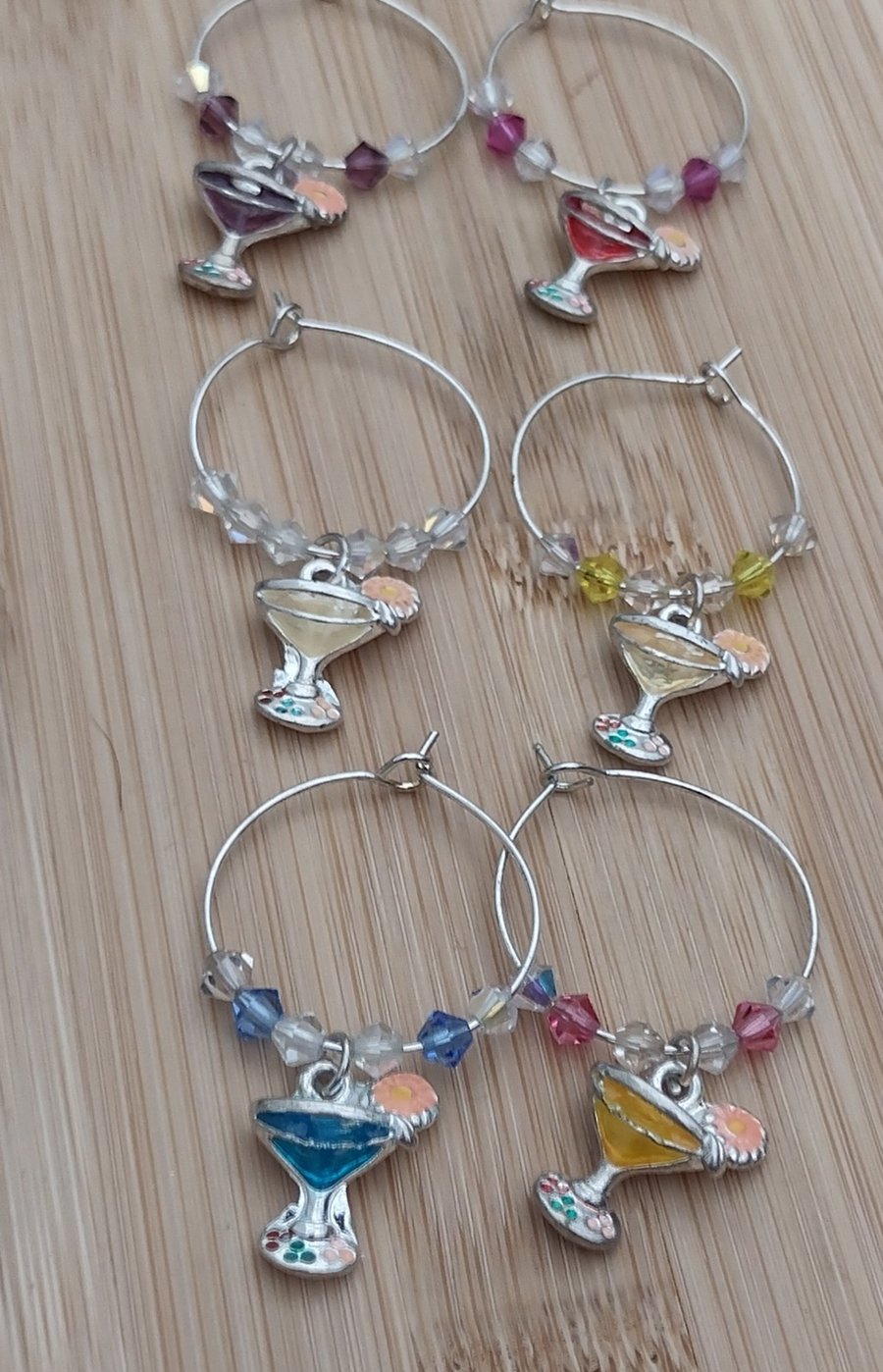 Wine charm drinks themed set of 6 cocktail bar accessories 