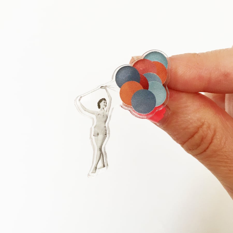 Balloon Portrait Recycled Acrylic Brooch