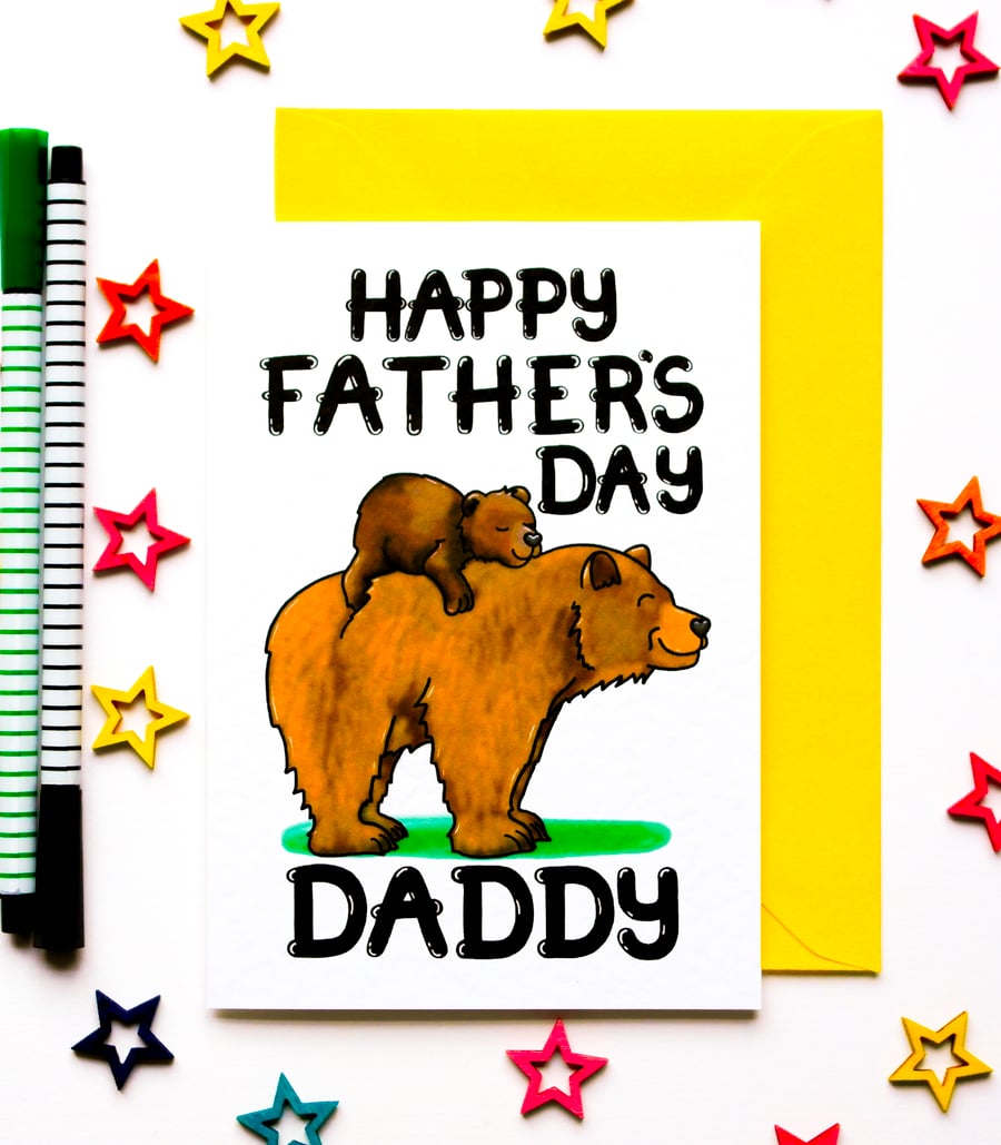 Cute Bear And Cub Father's Day Card For Daddy From Small Son, Daughter
