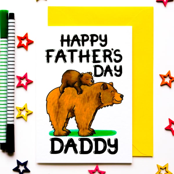 Cute Bear And Cub Father's Day Card For Daddy From Small Son, Daughter