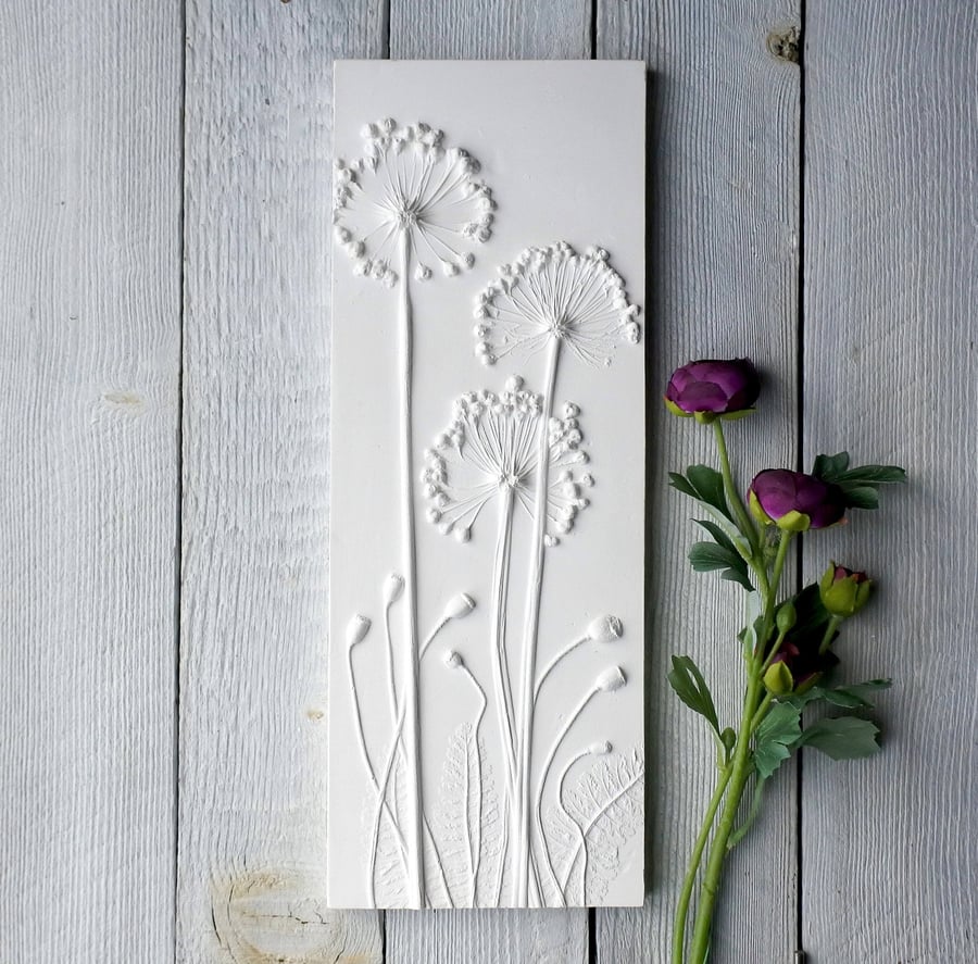 Allium & Poppies Plaster Cast Wall Plaque Limited Edition