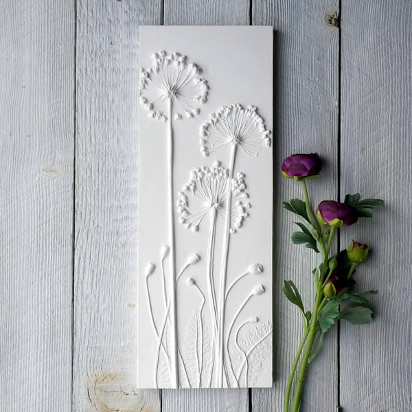 Allium & Poppies Plaster Cast Wall Plaque Limited Edition