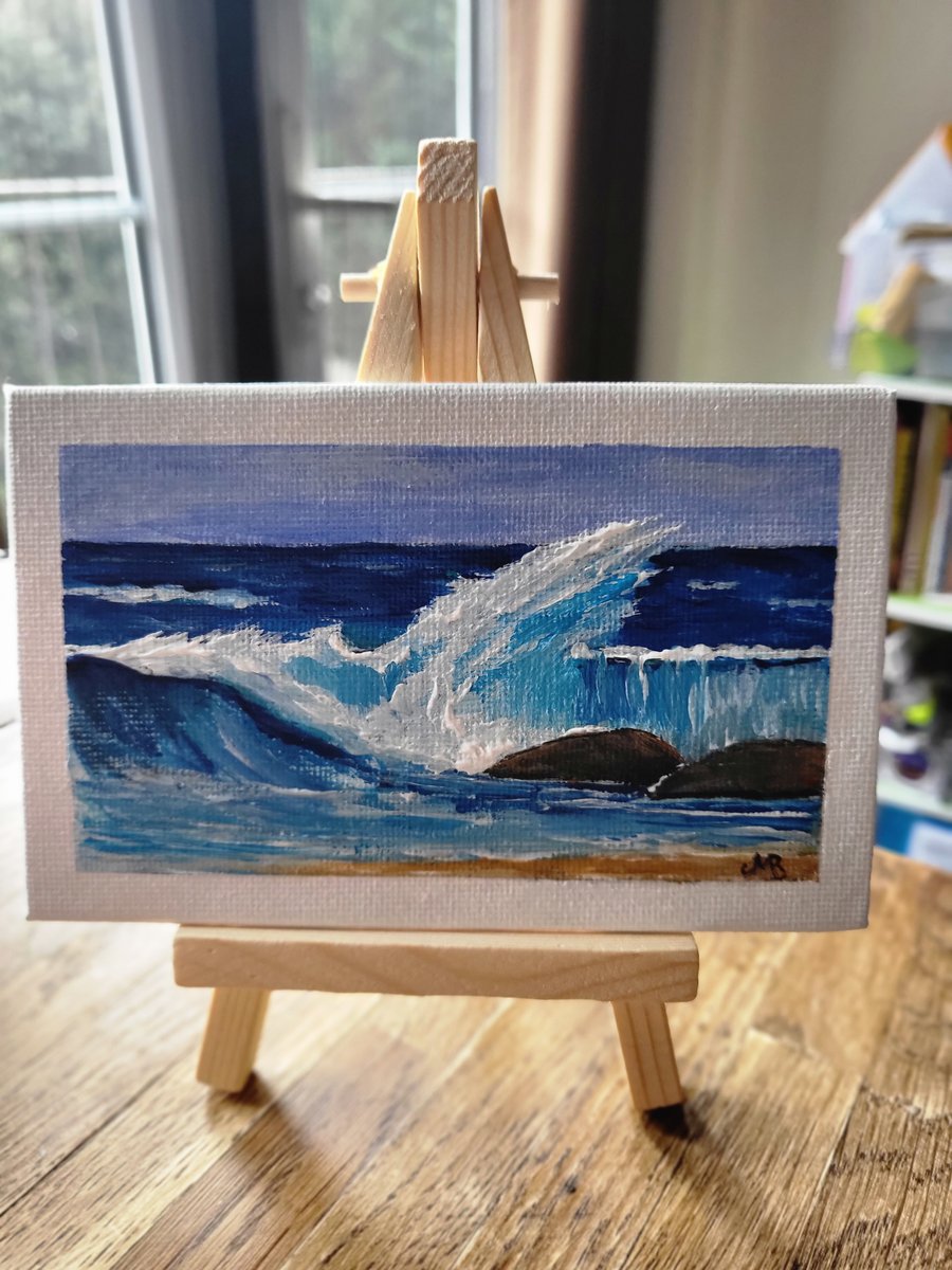 Original acrylic mini canvas board seascape painting wave