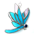 Dragonfly Suncatcher Stained Glass Turquoise Closed Wing