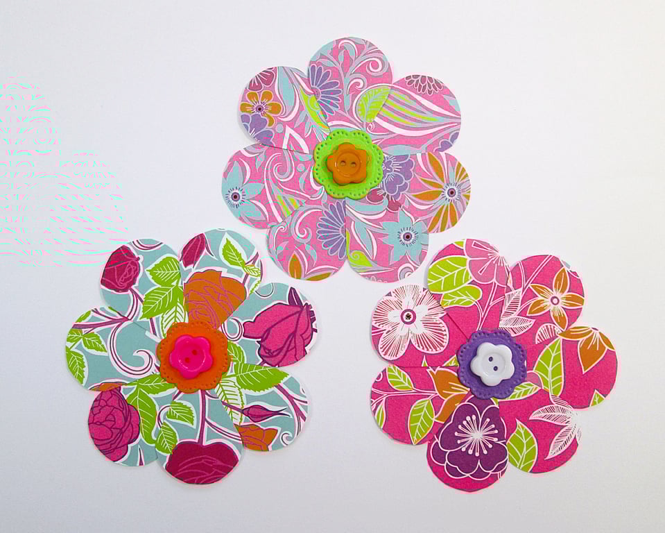Handmade large paper flowers for junk journals, card toppers, room decor etc