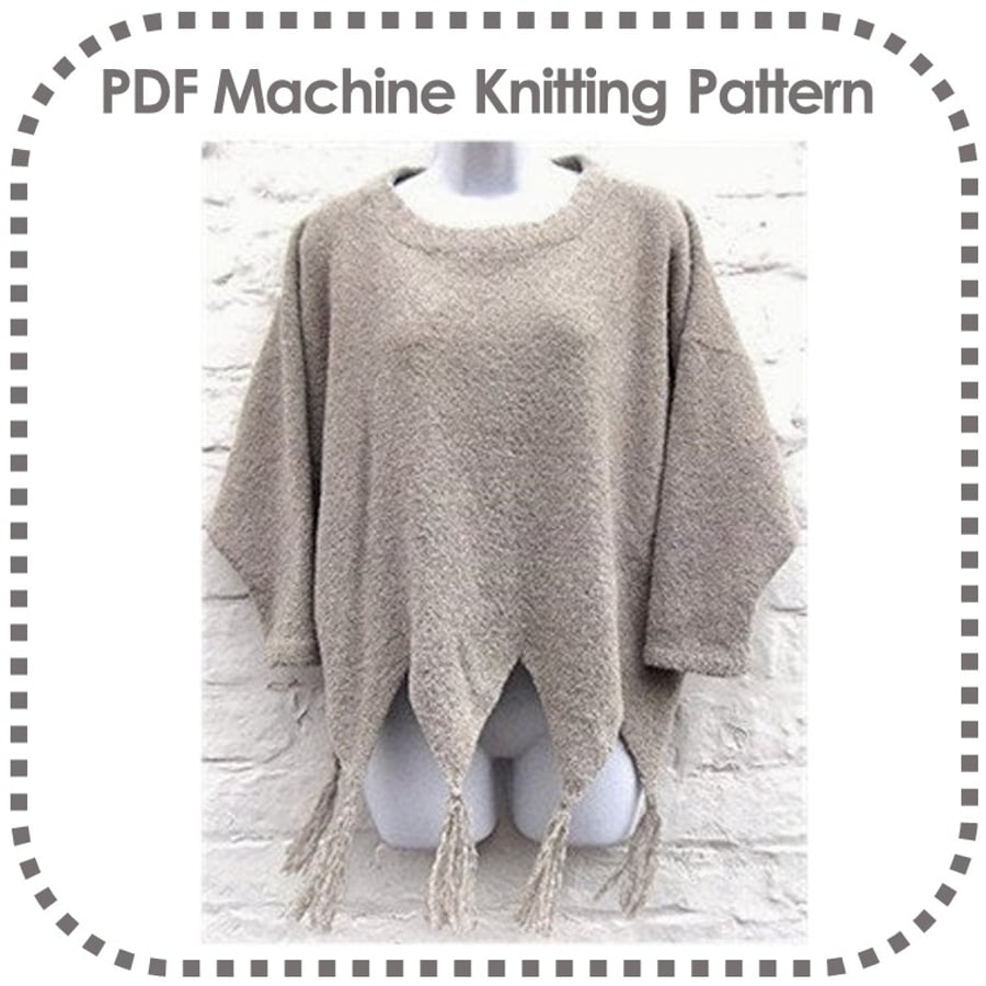 Baggy Sweater Pattern Machine Knit Jumper Top Up To 54 Bust Pointed Hem Tassels