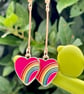 ENAMEL HEART EARRINGS Pink blue gold plated drop bar - Image 2