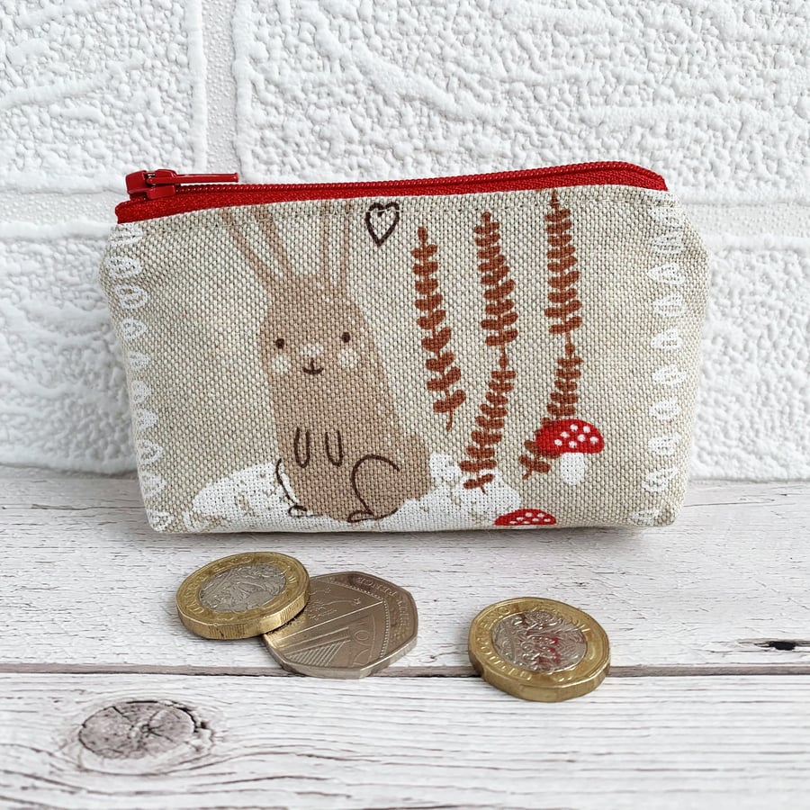 Small Purse, Coin Purse with Rabbit and Mushrooms