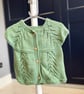 Hand-Knitted Baby Vest with Leaf Pattern – Sage Green (18-24m)