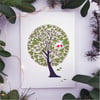 Tree of Life, Unique Birthday Card, Happy Birthday, Green hearts tree,PM740