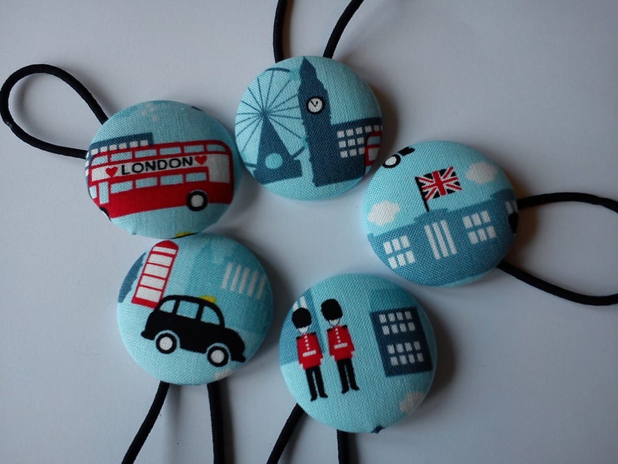 London Landmarks hair button bobbles set of 5 in gift tin