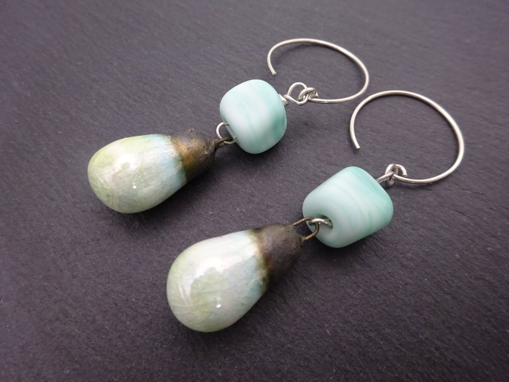 pale green lampwork glass earrings