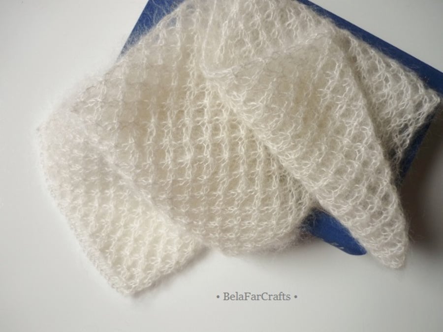 Ivory bridal scarf - Hand knit shoulder wrap - Mohair wedding shawl
