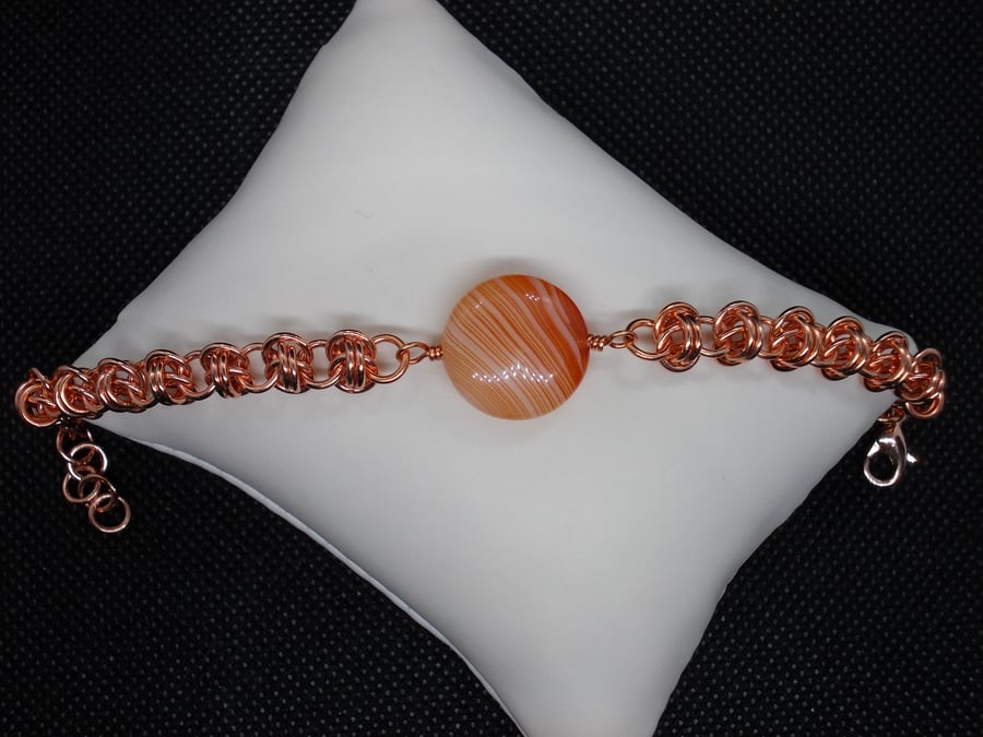 Orange agate barrel weave bracelet