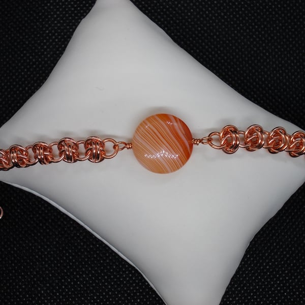 Orange agate barrel weave bracelet