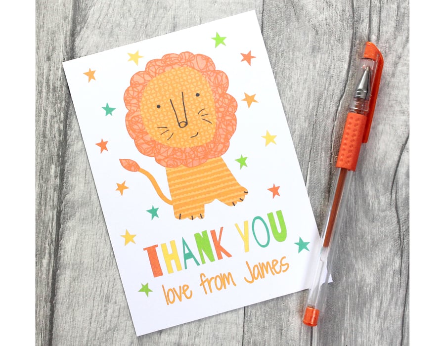 Personalised Thank You Notecards, Childrens Lion Thank you Card Pack