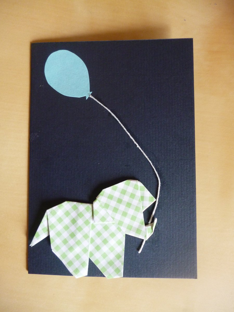 Origami elephant card - green elephant