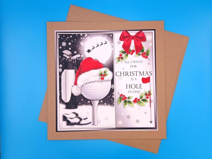 Funny Golf Christmas card, Large, decoupage