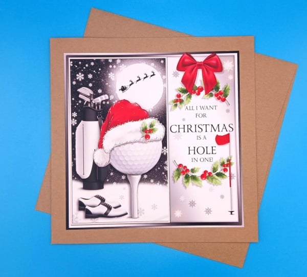 Funny Golf Christmas card, Large, decoupage