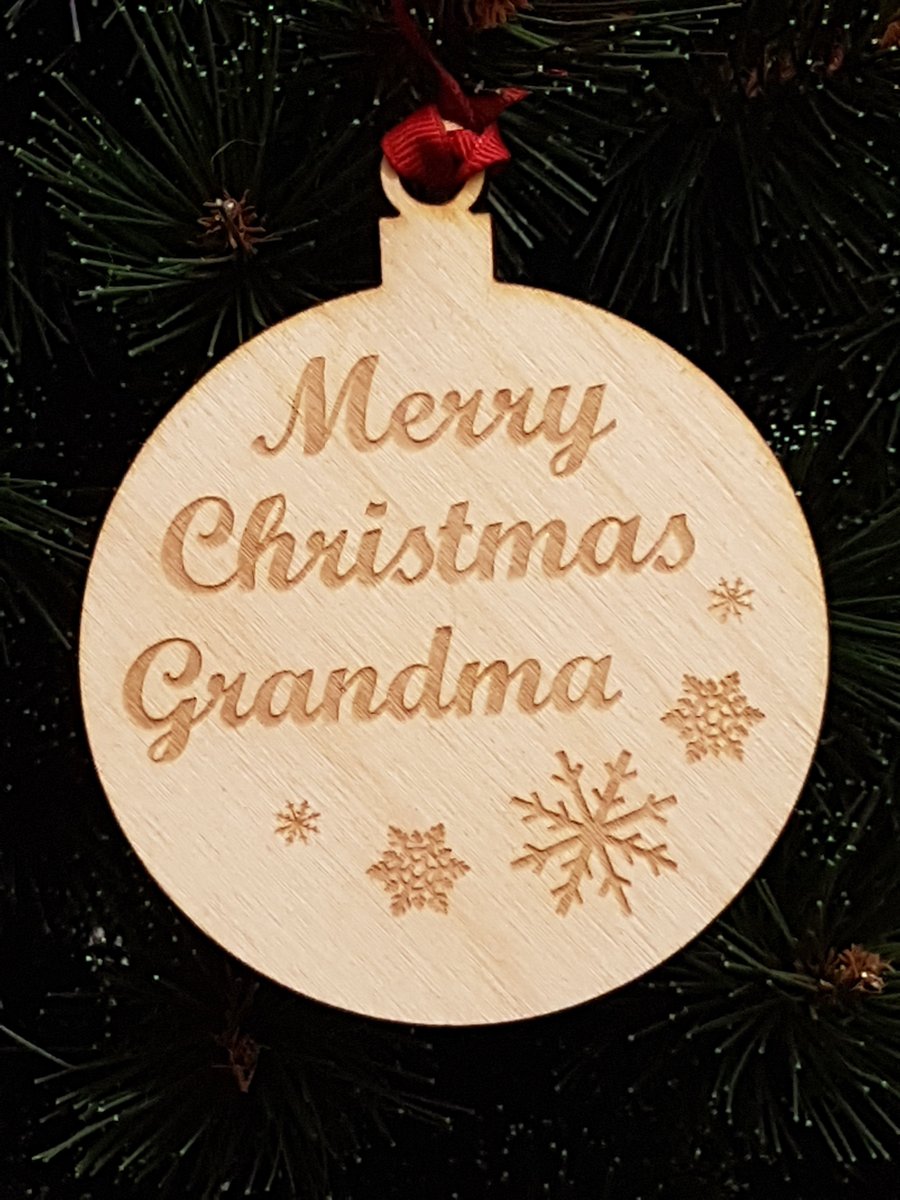 Birch Christmas Xmas Bauble Merry Christmas Grandma - Laser cut wooden shape
