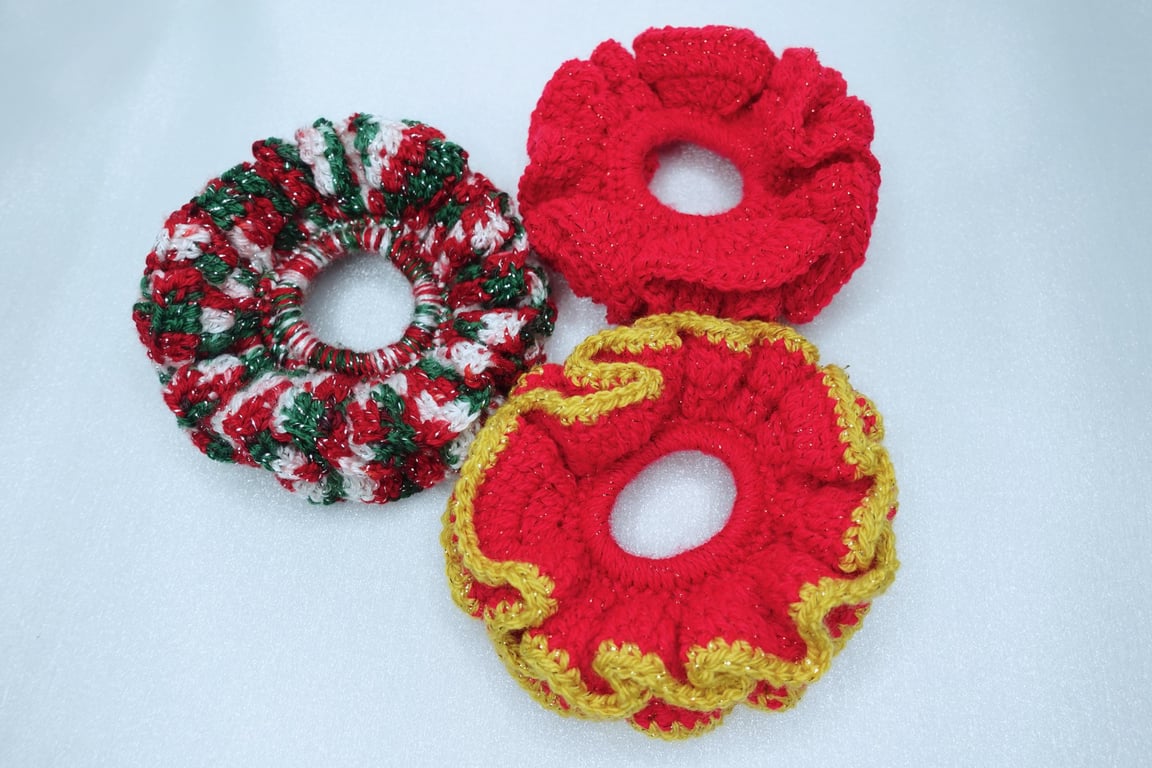 Crochet Knit Ruffle Scrunchies, Ruffle Scrunchies