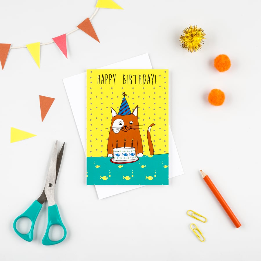 Birthday cat greetings card