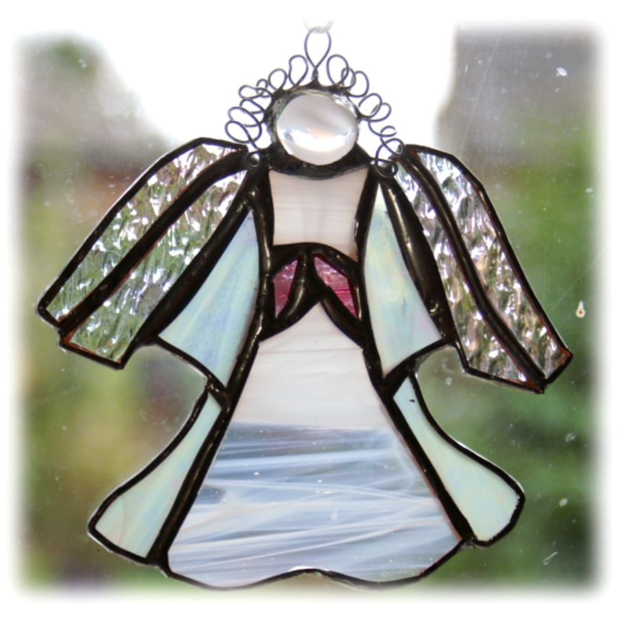 SOLD Angel Suncatcher Stained Glass White Shiny  