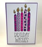 Pink and purple candles birthday card