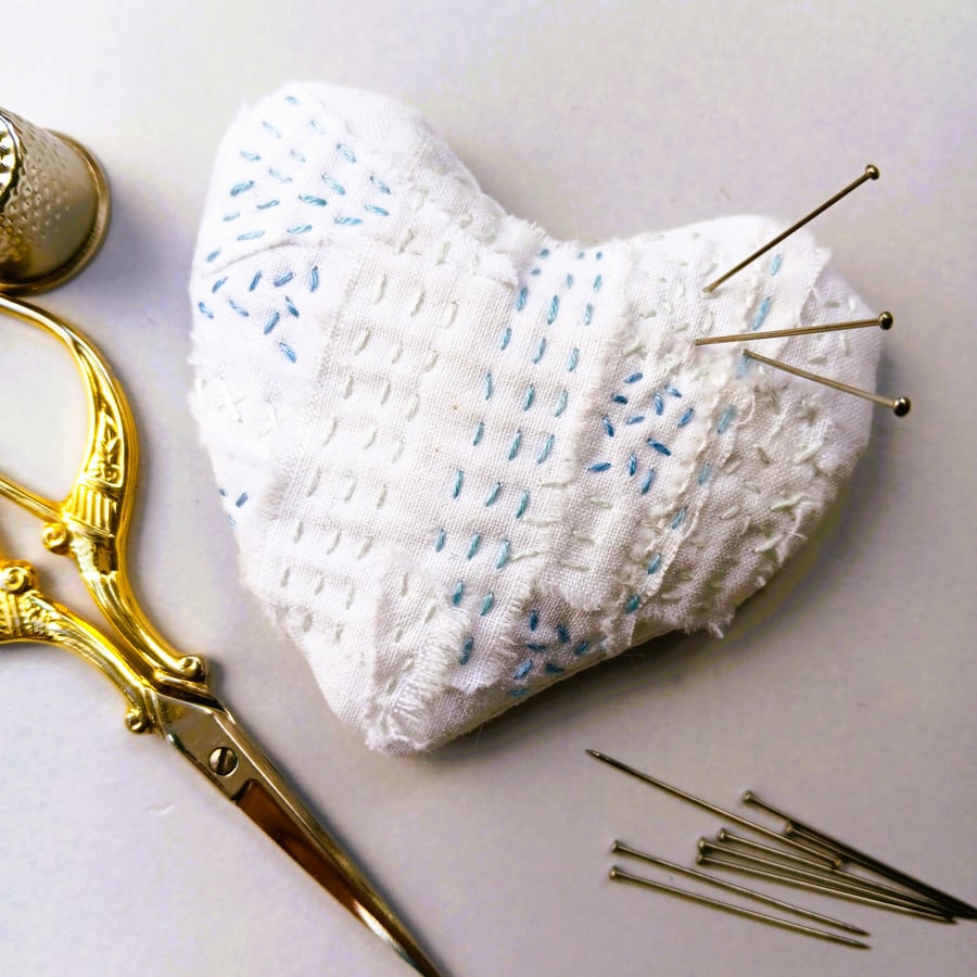 Hand Embroidered Pin Cushion Heart