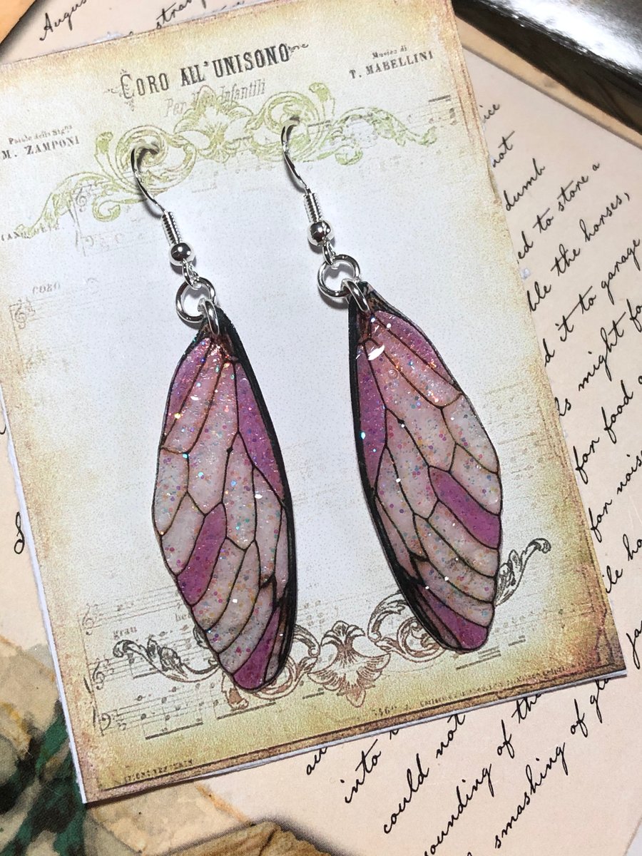 Sparkling Pale Pink Fairy Wing Sterling Silver Earrings