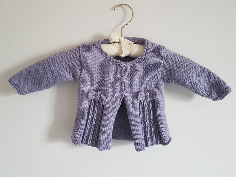 Hand Knitted Lilac New Baby Cardigan  0-6 months