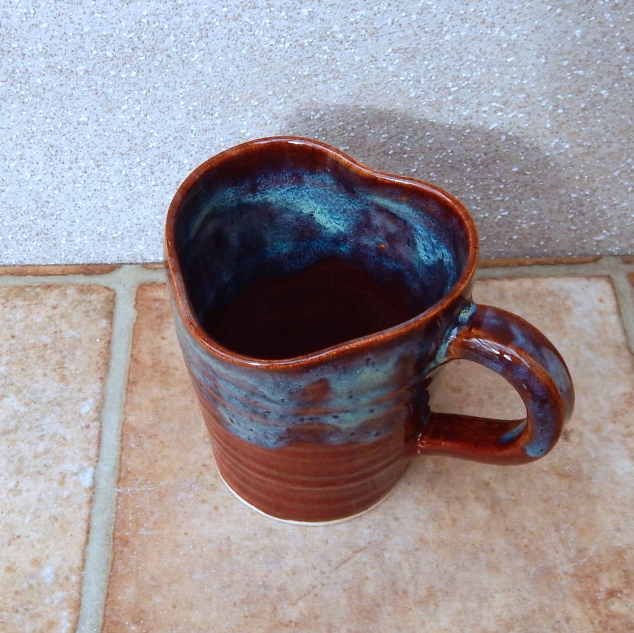 Coffee mug tea cup heart shape rim handthrown in stoneware pottery 