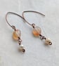 Carnelian and pearl handmade copper earrings, June birthstone, July birthstone - Image 2