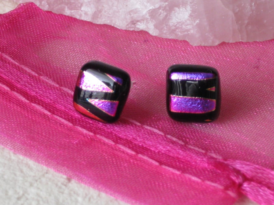 Fused dichroic glass stud earrings