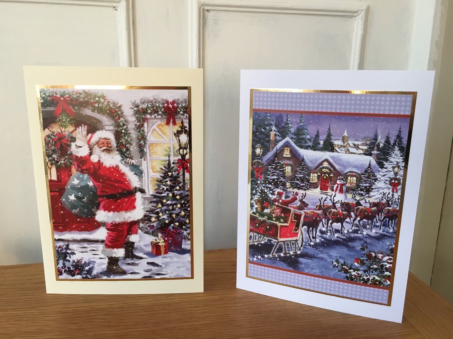 Set of 2 x Santa Claus Christmas Cards