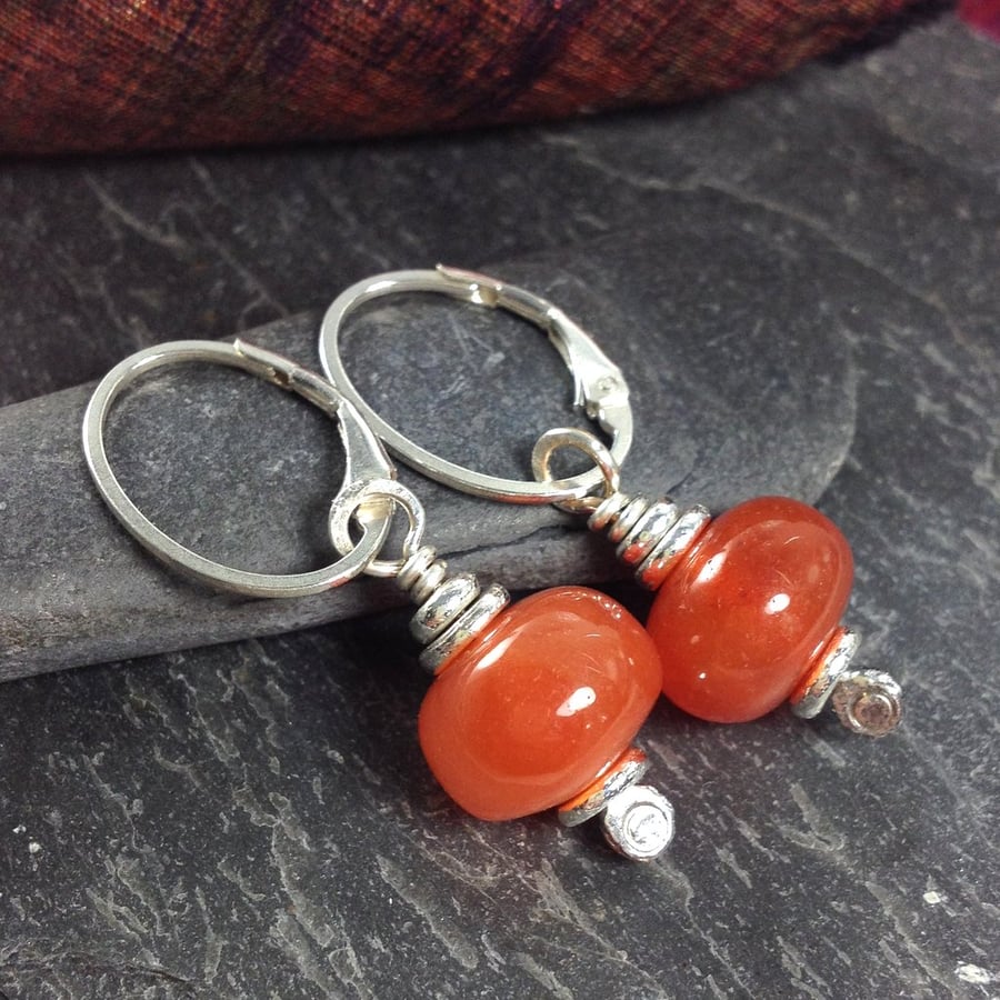 Orange carnelian silver earrings