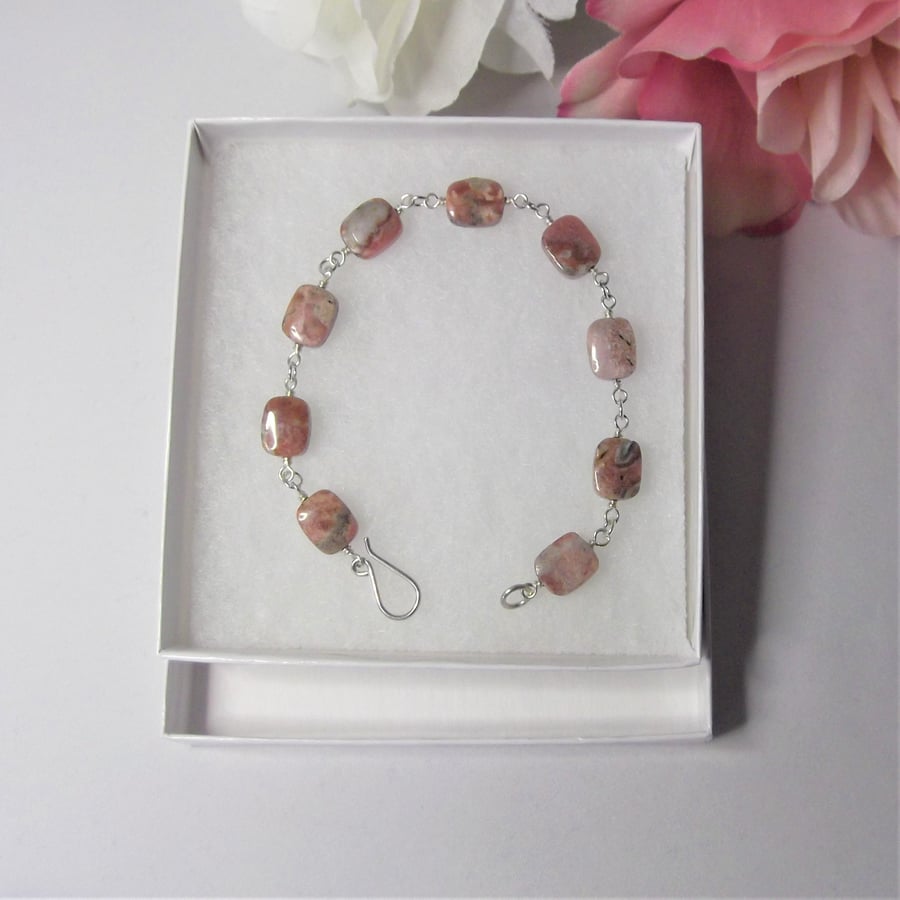 Rhodochrosite gemstone bracelet heart chakra