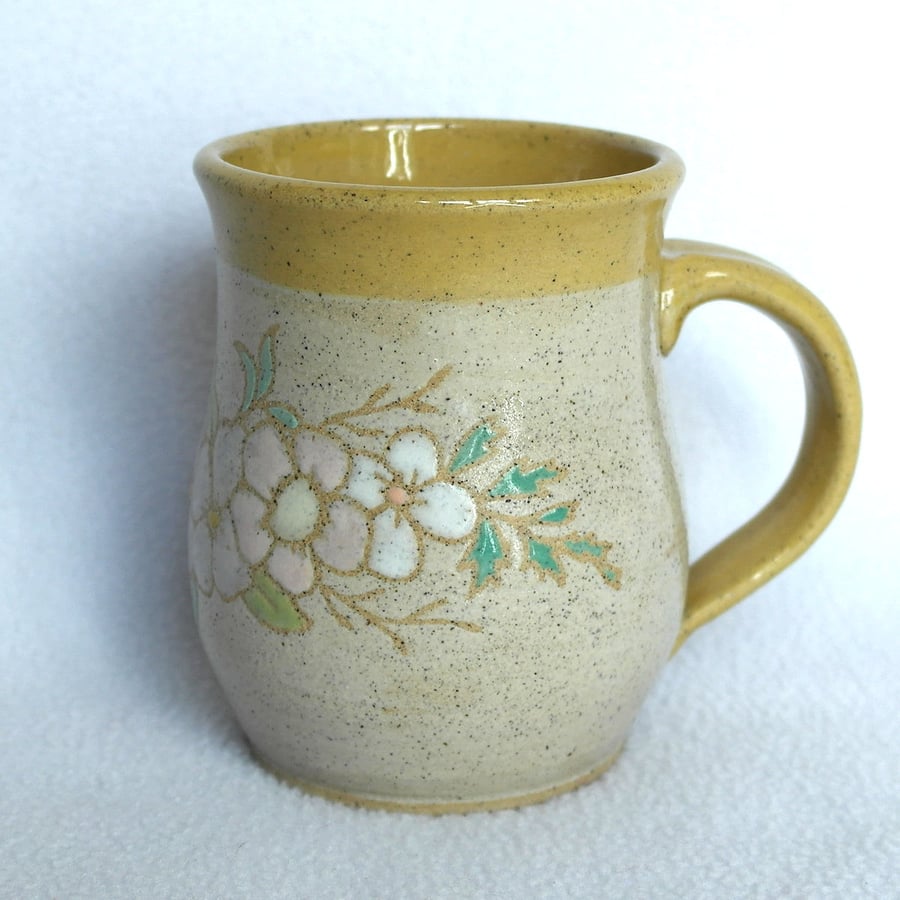 19-118 Handmade Ceramic Stoneware Flowers Floral Mug