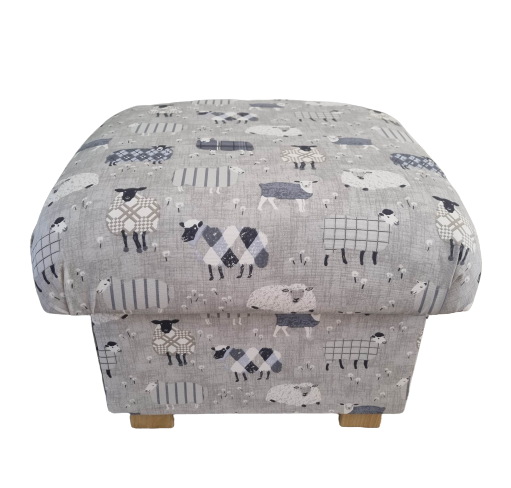 Storage Footstool Baa Sheep Patchwork Dove Grey Pouffe Animals Nursery Ottoman